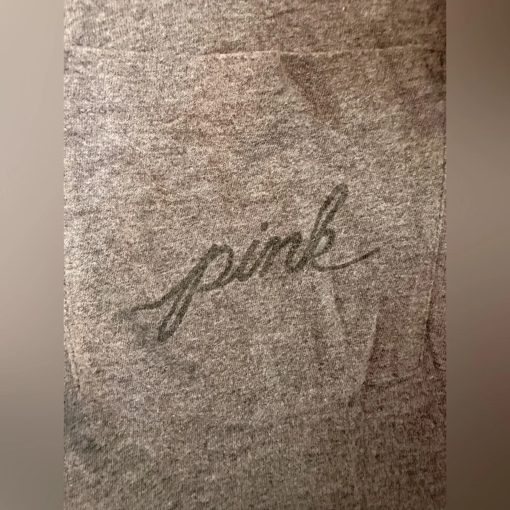 PINK Victoria's Secret Gray Tee with Pastel Letters and Black Sequins Size L - Picture 3 of 4